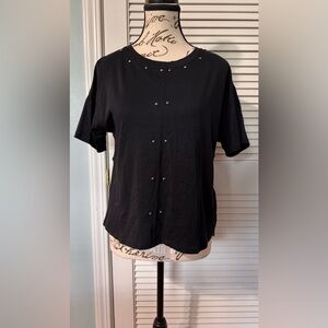 Eyeshadow Black Boxy Studded Short Sleeve Top